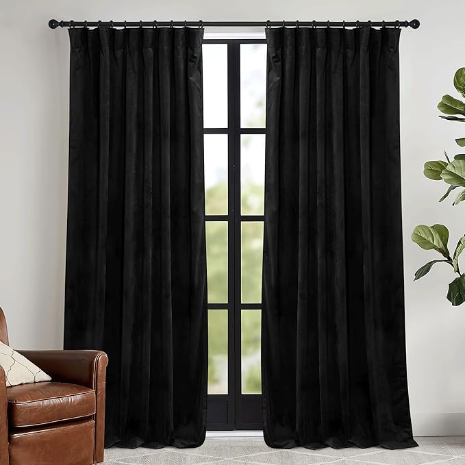 RYB HOME Black Velvet Curtains 108 inch, W52 x L108 inch, 2 Panels by RYBHOME