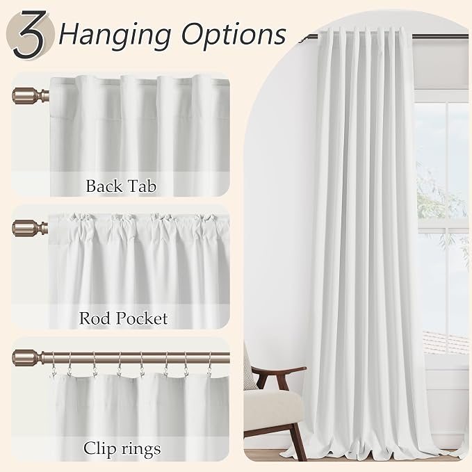 Guken White 100% Blackout Linen Curtains 52 Inch Wide by 70 Inch - Image 6