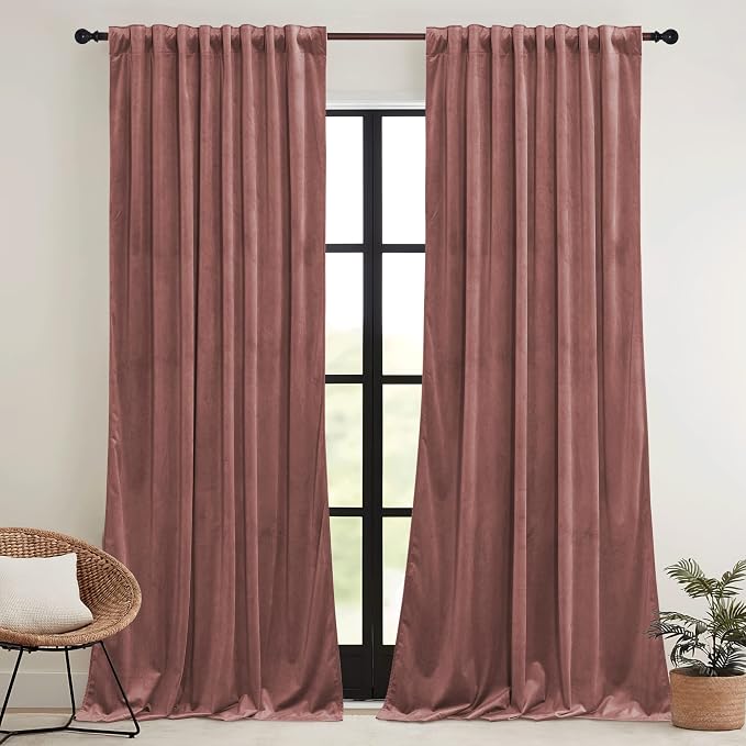 RYB HOME Dusty Pink Velvet Curtains 84 inch, Room Darkening Window Curtains - Image 2