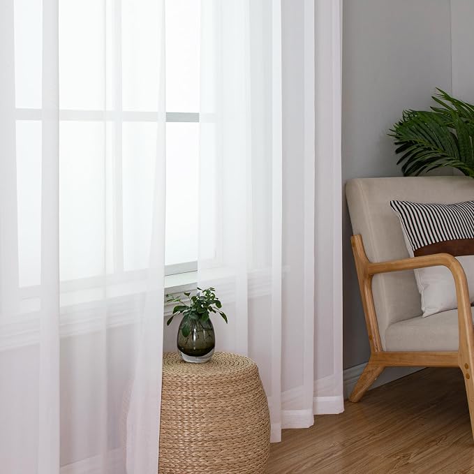 Lecloud White Sheer Curtains 68 Inch Length 2 Pcs, Voile Dual Rod Pocket Living - Image 7