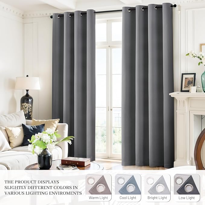 Yakamok Grey Room Darkening 100% Blackout Curtains Grommet Window Treatments - Image 6