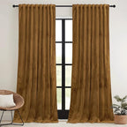 RYB HOME Brownish Gold Velvet Curtains 96 inch, Retro Vintage Room Darkening - Image 2
