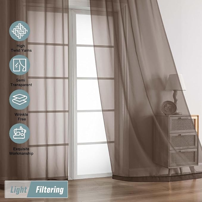 Chocolate Sheer Curtains 84 Inches Long 2 Panels, Elegant Airy Transparent - Image 5