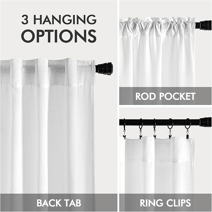 MIULEE White Linen Curtains Short 45 Inch Length 2 Panels - Image 3