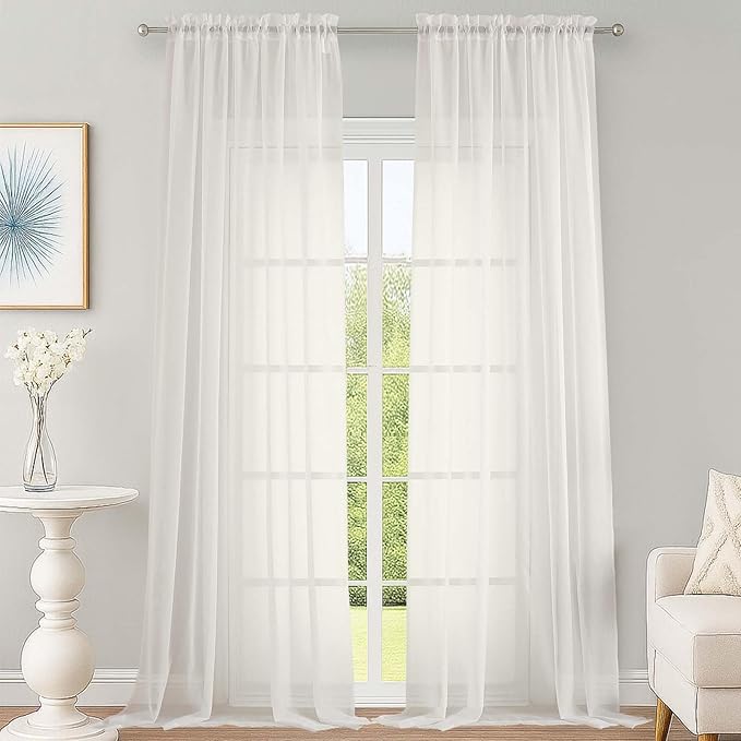 OWENIE Extra Long Ivory Sheer Curtains 144 inch 2 Panels Set, Translucent by OWENIE