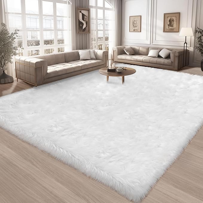 Ciicool 5 x 8 Feet Fluffy Faux Fur Area Rug White Faux Sheepskin Furry Rugs - Image 8