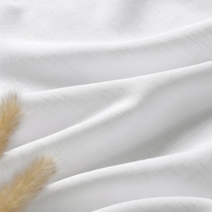 Nanspring Farmhouse Rustic White Linen Curtains 45 Inch Length Semi-Sheer Back - Image 5