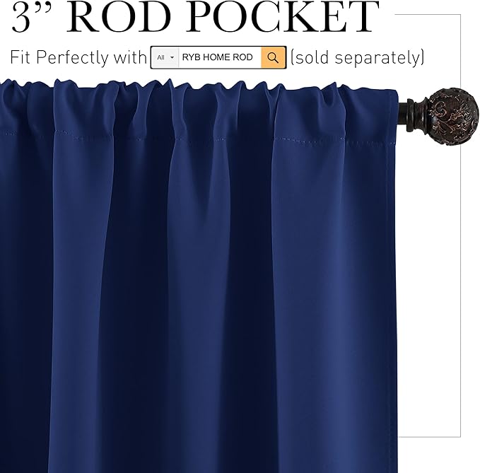 RYB HOME Half Curtain Tiers 36 inch Length, Rod Pocket Summer Heat Blocking - Image 2