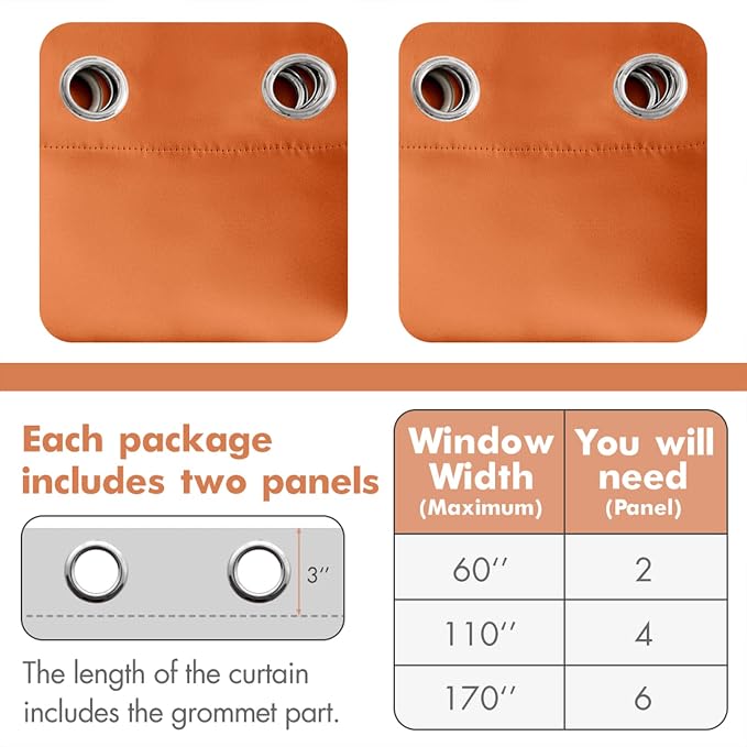 MIULEE 2 Panels Orange Blackout Curtains Room Darkening Thermal Insulated Fall - Image 6