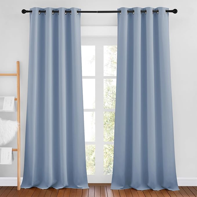 NICETOWN Vintage Blue Blackout Bedroom Curtains 96 inches Long, Grommet Thermal by NICETOWN