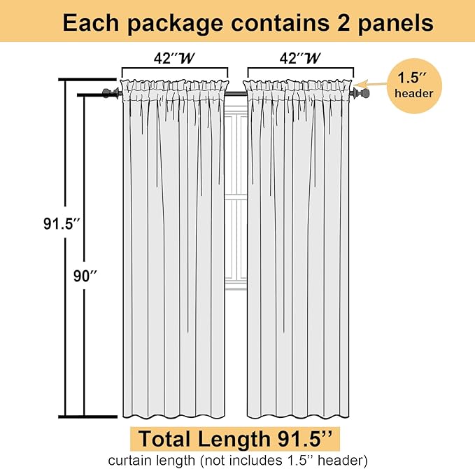 Lecloud Lavender Sheer Curtains 90 Inches Long 2 Panels Set, Light Filtering - Image 3