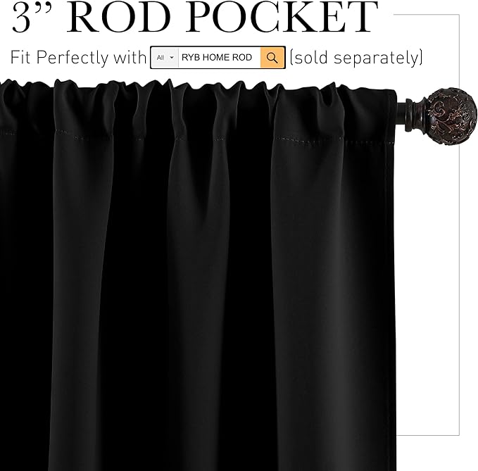 RYB HOME Black Blackout Curtains - Image 2