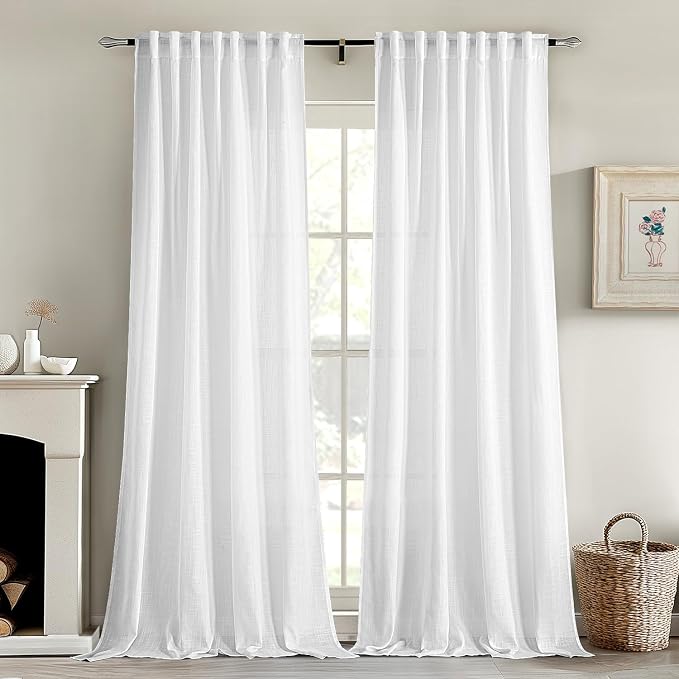 MIULEE White Linen Curtains 90 Inches Long 2 Panels by MIULEE