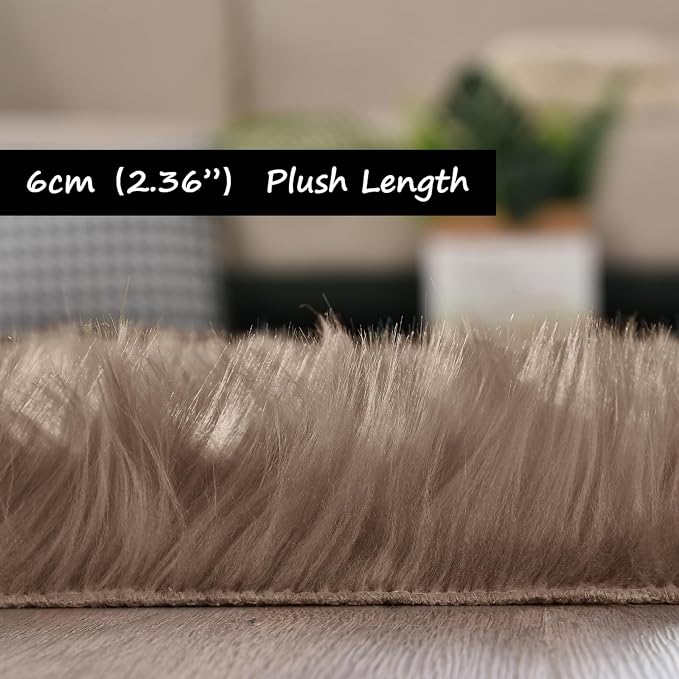 Goolela Fluffy Faux Fur Rug for Bedroom 4x6 Light Brown Beige Sheepskin Fuzzy - Image 4