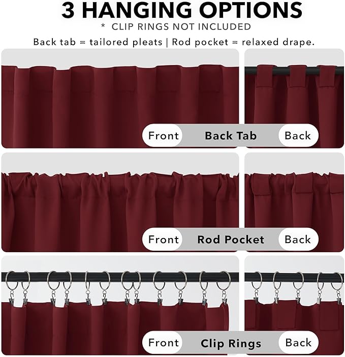 Deconovo Blackout Curtains, Thermal Insulated, W70 x L84 2 Panels, Back Tab - Image 2
