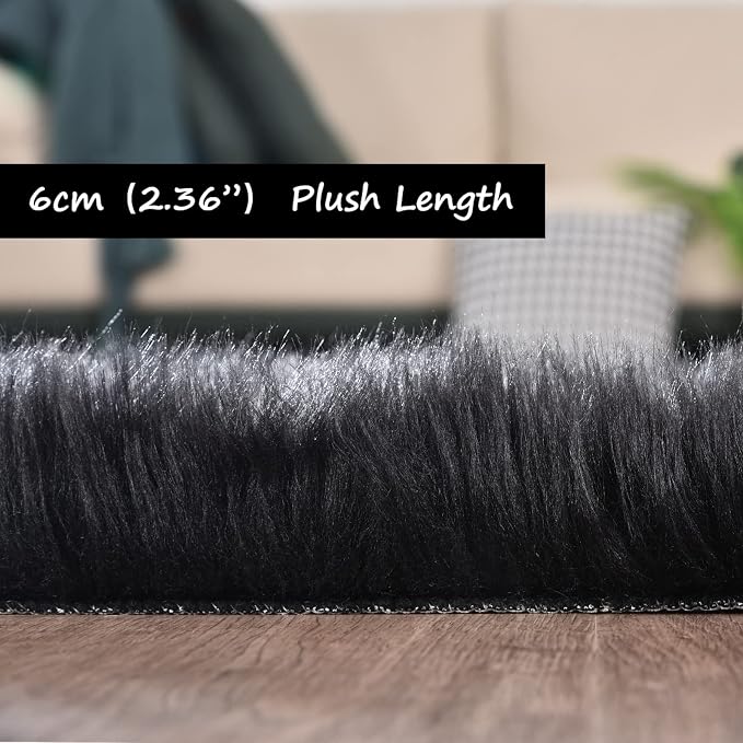 Goolela Black Sheepskin Area Rug 10x12 Fluffy Fuzzy Shag Carpet - Image 2