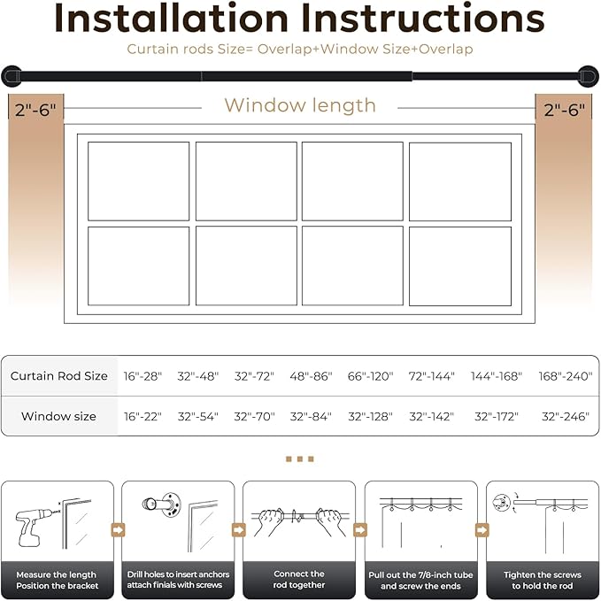 Zeerobee Curtain Rods for Windows 48 to 84, 1 Inch Industrial Wrap Around White - Image 6