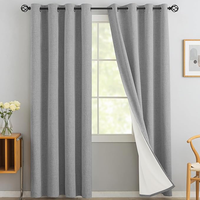 Yakamok Linen Dove Gray Curtains 100% Blackout 84 Inches Long, Room Darkening by Yakamok