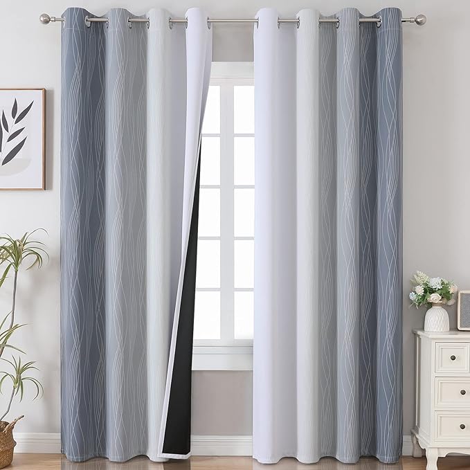 Estelar Textiler Grey and Grayish White Blackout Curtains 108 Inches Long by ESTELARTEXTILER