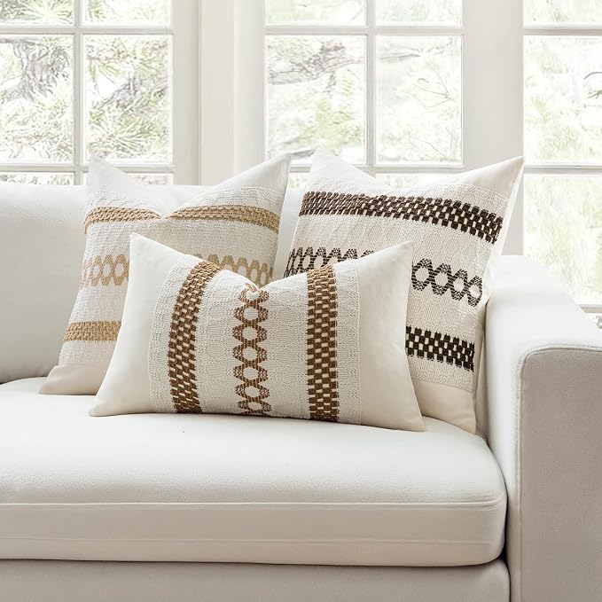 MIULEE Set of 2 Dark Brown Boho Decorative Lumbar Pillow Covers 12x20 Inch - Image 3