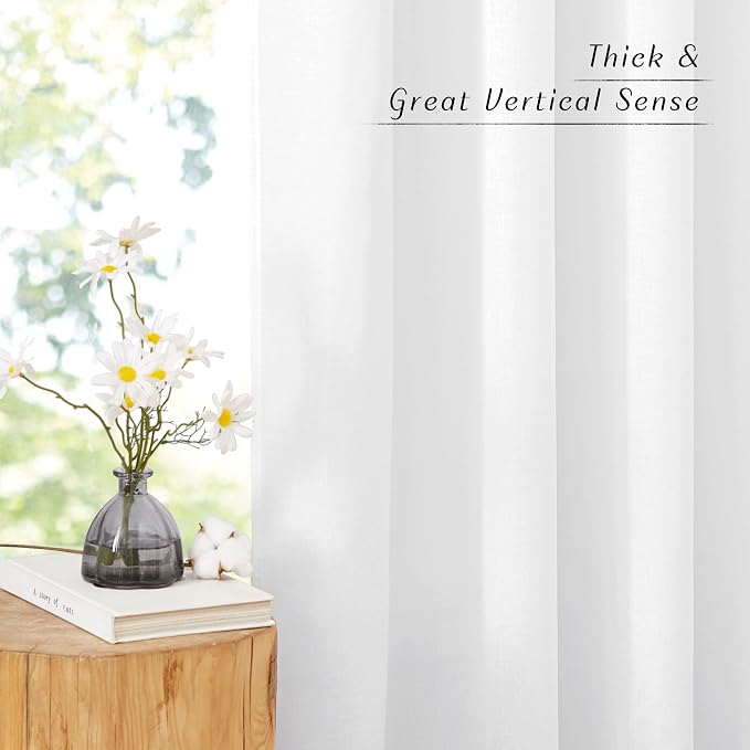 NICETOWN White Linen Bedroom Curtains 84 inches Long, Grommet Thick Linen Blend - Image 3