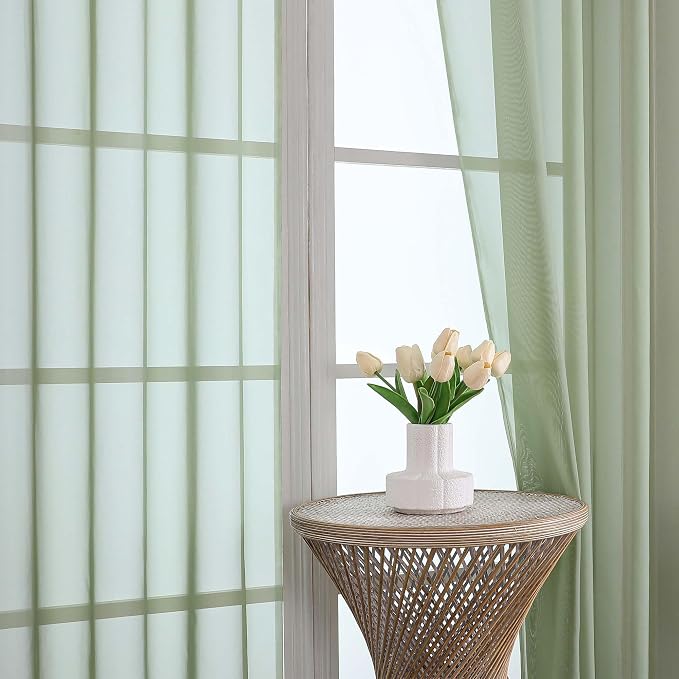 OWENIE Sheer Sage Green Curtains, Sheer Curtains 63 inch Length 2 Panels Set - Image 2