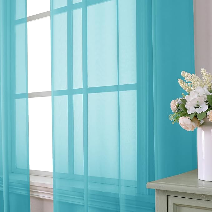 Aiyufeng Turquoise Sheer Curtains 84 Inches Long 2 Panels Set, Light Filtering - Image 2