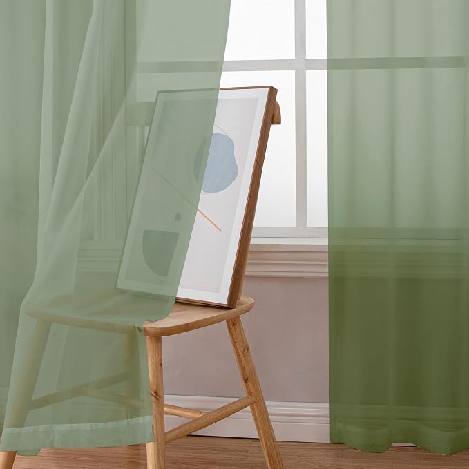 Simplebrand Sage Sheer Curtains 84 Inches Long, Light Filtering Rod Pocket - Image 3