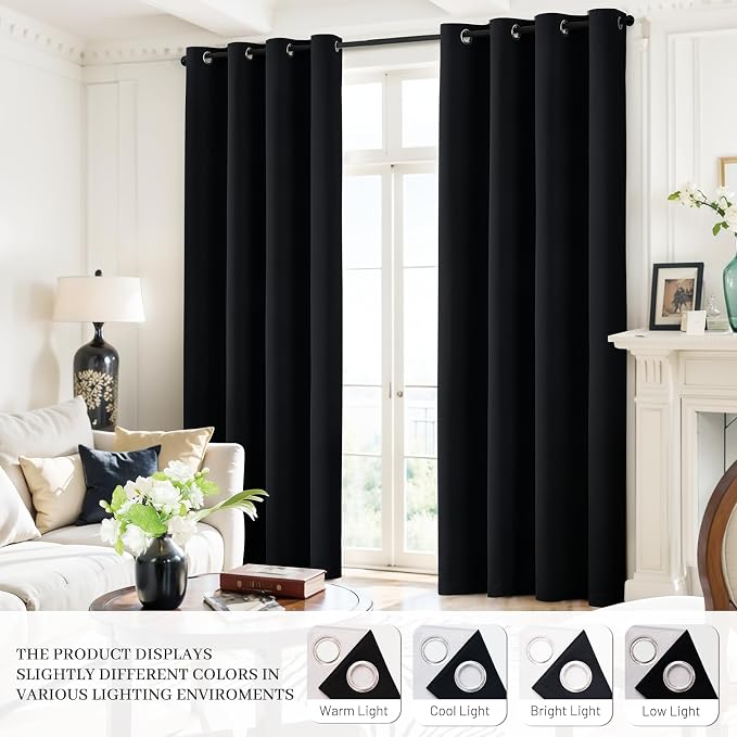 Yakamok 100% Blackout Curtains Black Room Darkening Thermal Insulated Window - Image 7