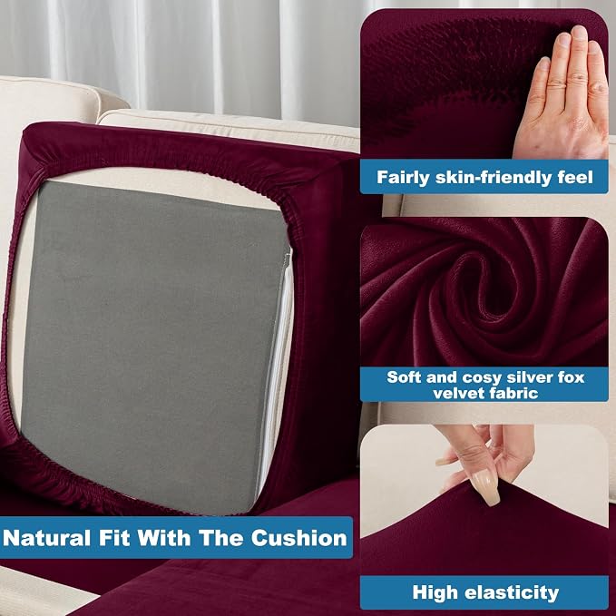Couch Cover 8-Piece Elastic Velvet Couch Cushion Covers & Chaise Slipcovers - Image 4