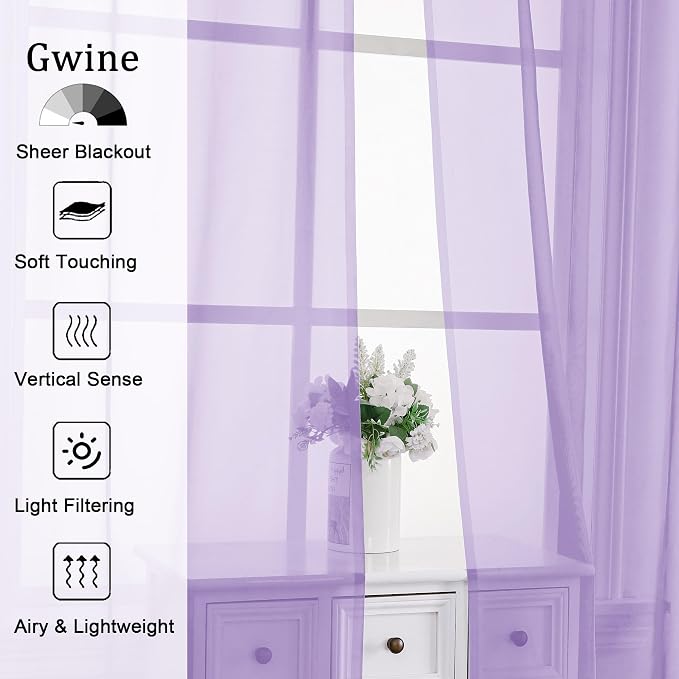 Gwine Lilac Sheer Curtains 30 Inch Length, Short Light Filtering Voile Small - Image 3