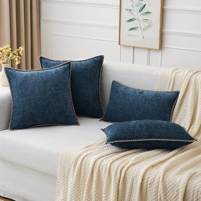 MIULEE Pack of 2 Couch Throw Pillow Covers 16x16 Inch Dark Blue Farmhouse - Image 5