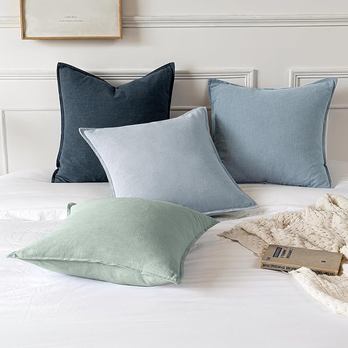 MIULEE Decorative Linen Euro Sham Pillow Covers 24x24 Light Blue ​Boho - Image 5