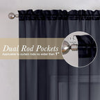 Lecloud Black Sheer Curtains 68 Inch Length 2 Pcs, Light Filtering Rod Pockets - Image 3