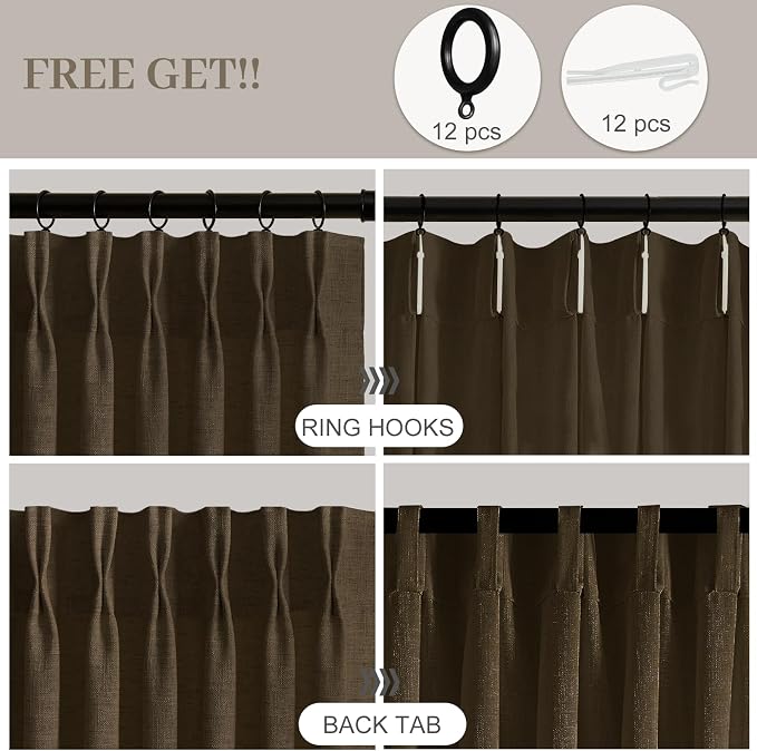 90 Inch Linen Pleated Curtains for Living Room, Light Filtering Pinch Pleated - Image 3