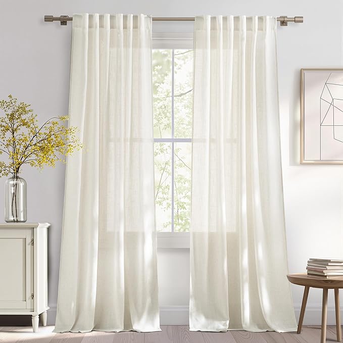NICETOWN Natural Linen Curtains 96 inch Length 2 Panels, Rod Pocket & Back Tab by NICETOWN