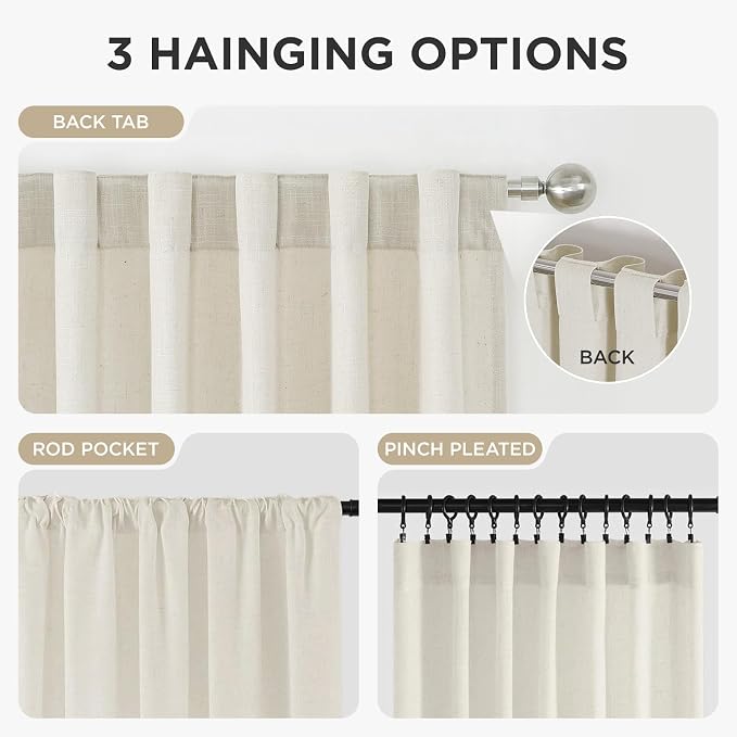 Joydeco Linen Curtains 72 inch Length 2 Panel Set, Light Filtering Curtain - Image 5