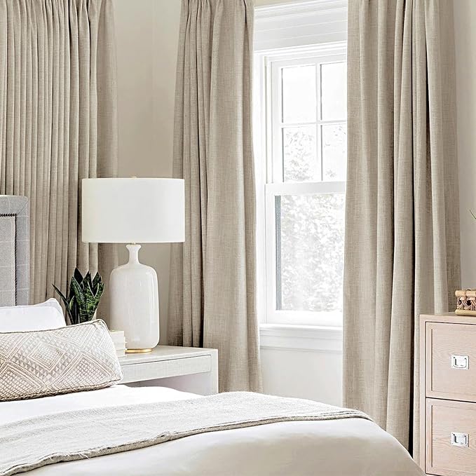 MIULEE Linen Curtains for Bedroom 100% Blackout Thermal Insulated Stone Grommet - Image 2