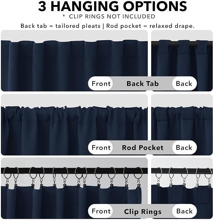 Deconovo Blackout Curtains, Thermal Insulated, W70 x L95 2 Panels, Back Tab - Image 2