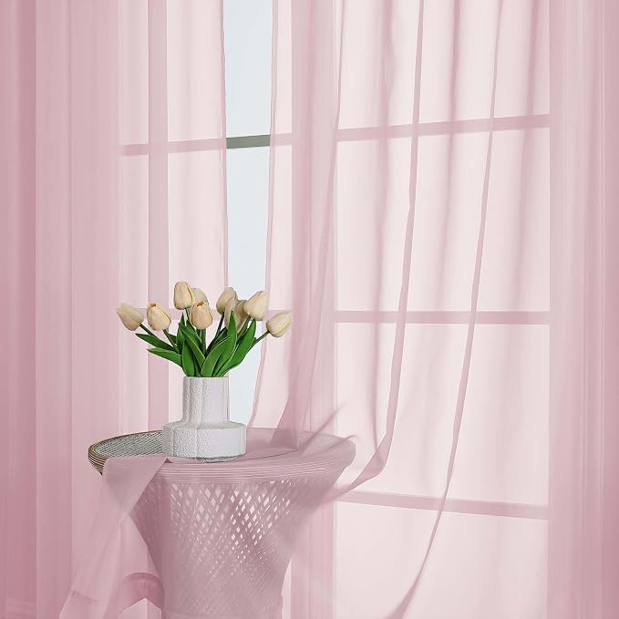 OWENIE Extra Long Blush Sheer Curtains 96 Inches Long 2 Panels Set, Soft - Image 6