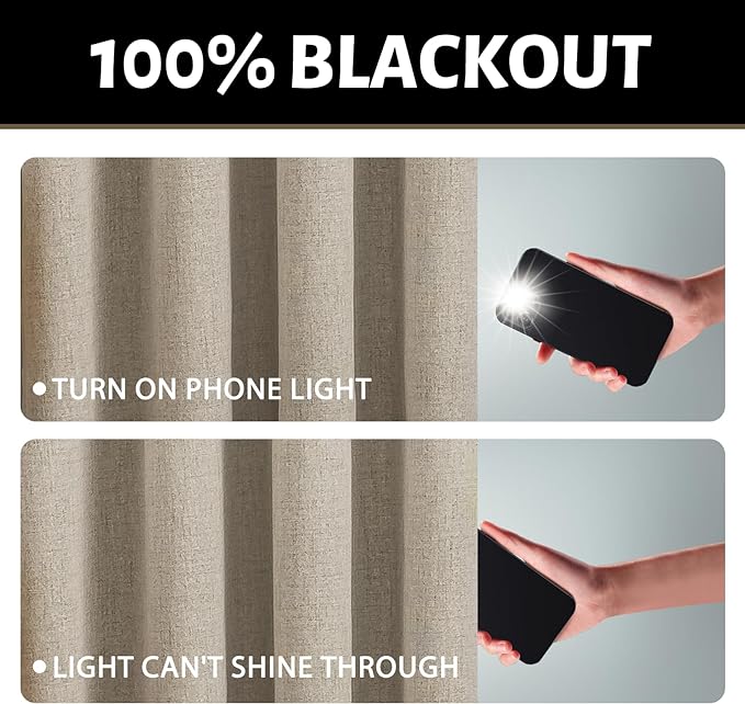Yakamok Natural Linen Curtains 100% Blackout 84 Inches Long, Room Darkening - Image 2