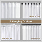 Pitalk White Back Tab Linen Curtains 94 Inches Long 2 Panel Set - Image 5