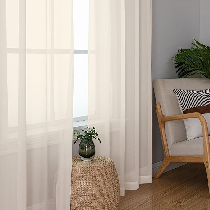 OWENIE Cream Sheer Curtains 78 inches Long 2 Panels Set - Image 3