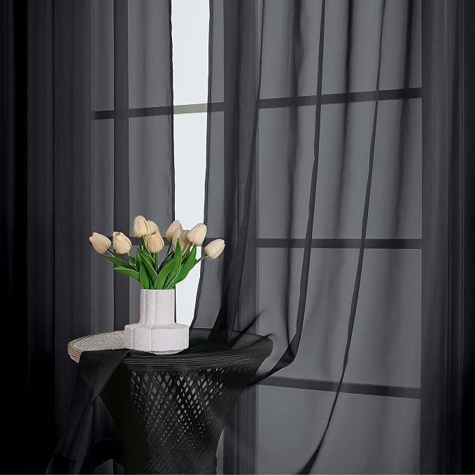 OWENIE Black Sheer Curtains, Sheer Curtains 96 inches Long 2 Panels Set - Image 6