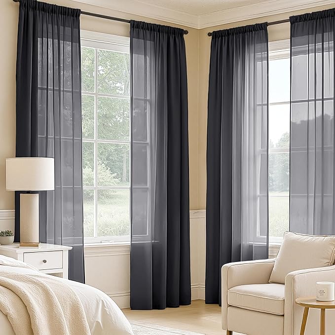 MIULEE Black Sheer Curtains 84 Inches Long, 4 Panels Set, Light Filtering - Image 2