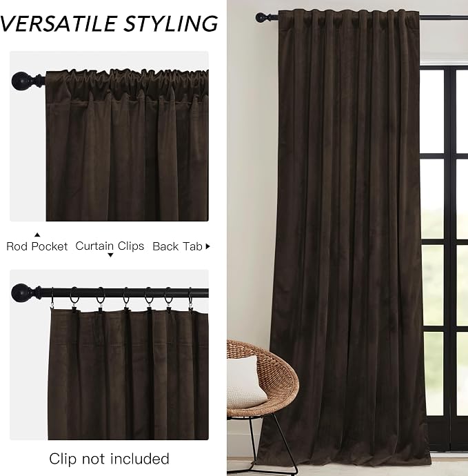 RYB HOME Brown Velvet Curtains 102 inches - Image 3
