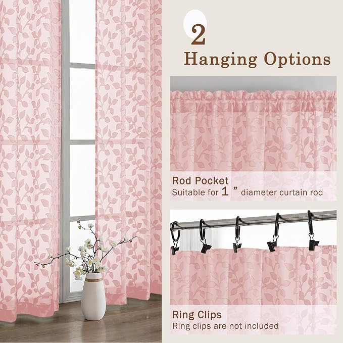 Chyhomenyc Blush Pink Sheer Curtains 96 Inch Length 2 Panels Set, Light - Image 5