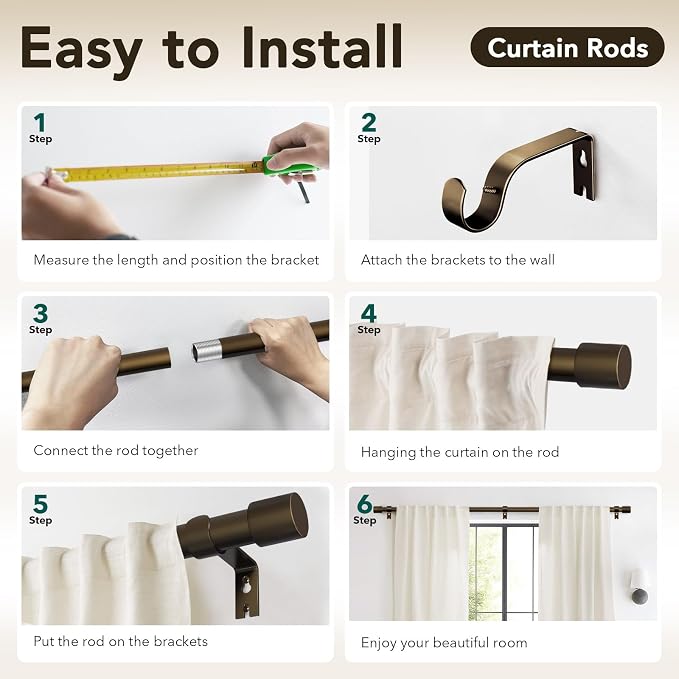 IFELS Heavy Duty Curtain Rods for Windows 28 to 48 Inch, 1 Inch Bronze Curtain - Image 5