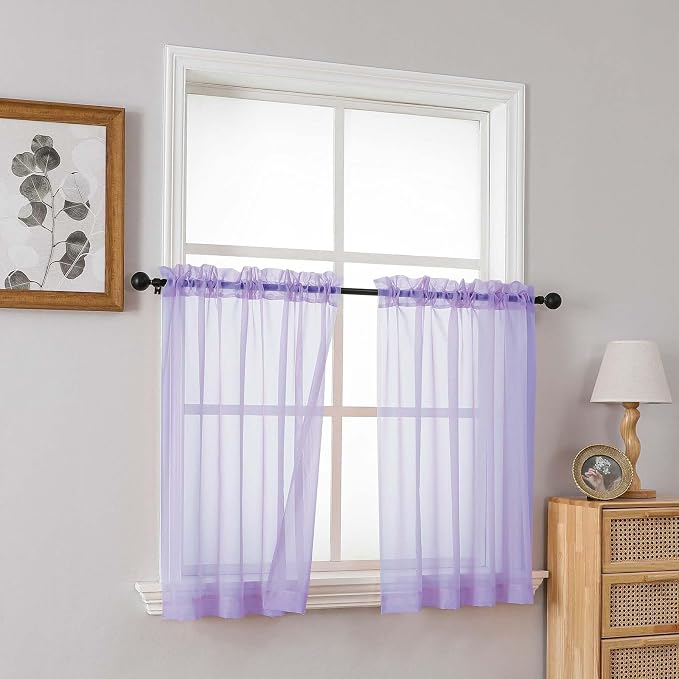 Small Sheer Curtains 2 Panels Set, Kitchen Curtains 36 Inch Length, Elegant - Image 8