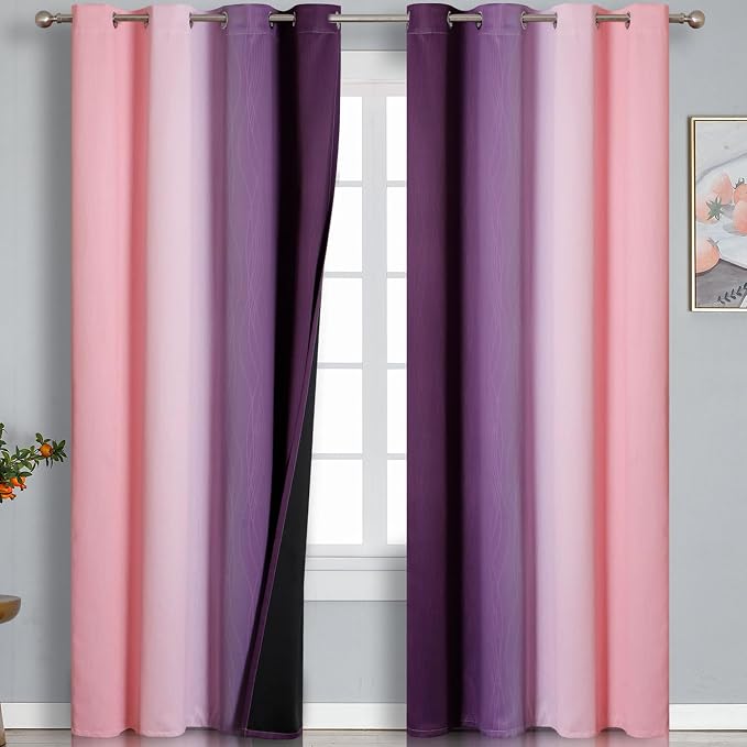 Estelar Textiler Purple and Pink Ombre Blackout Curtains 102 Inches Long 2 - Image 2